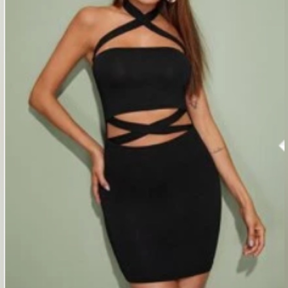 Black Halter Cut Out Dress